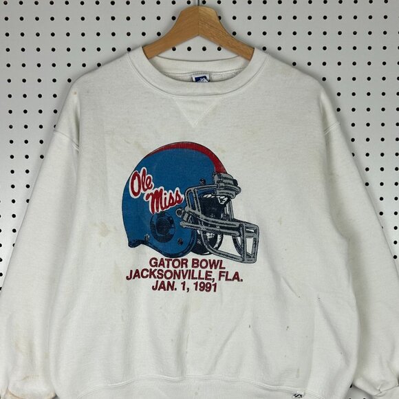 Ole Miss Rebels Crewneck Large White READ Sweatshirt Gator Bowl 1991 USA - Picture 2 of 9